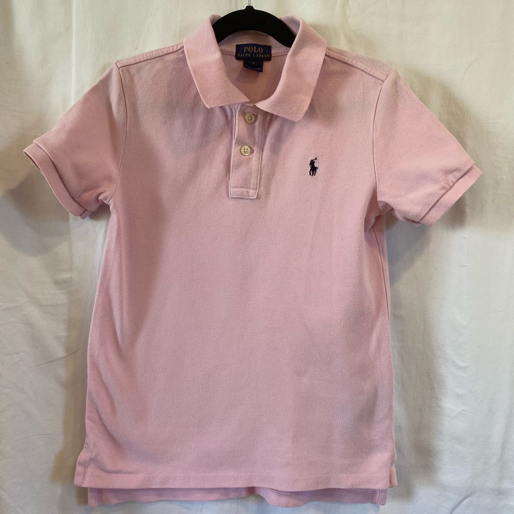 Polo Ralph Lauren Boys Size 7 Soft Pink Short Sleeve Polo Tee Shirt 100% Cotton